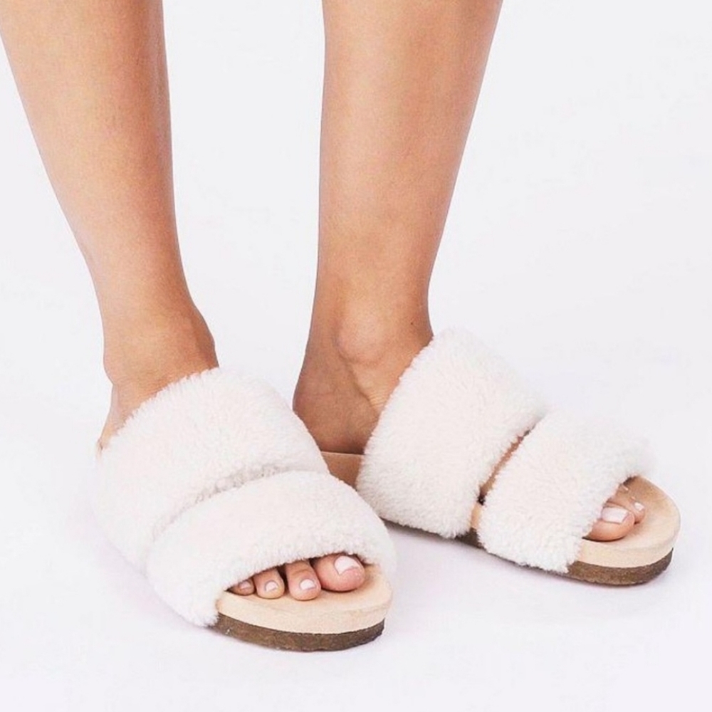 Tory Burch Sheldon Shearling Two-Band Slide Sandal Size 7M NIB